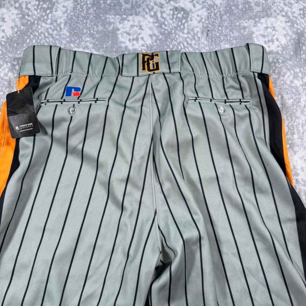 Russell Athletic Baseball Pants Mens XL Grey Orange Pinstripe Side Stripe Sport - Picture 10 of 13